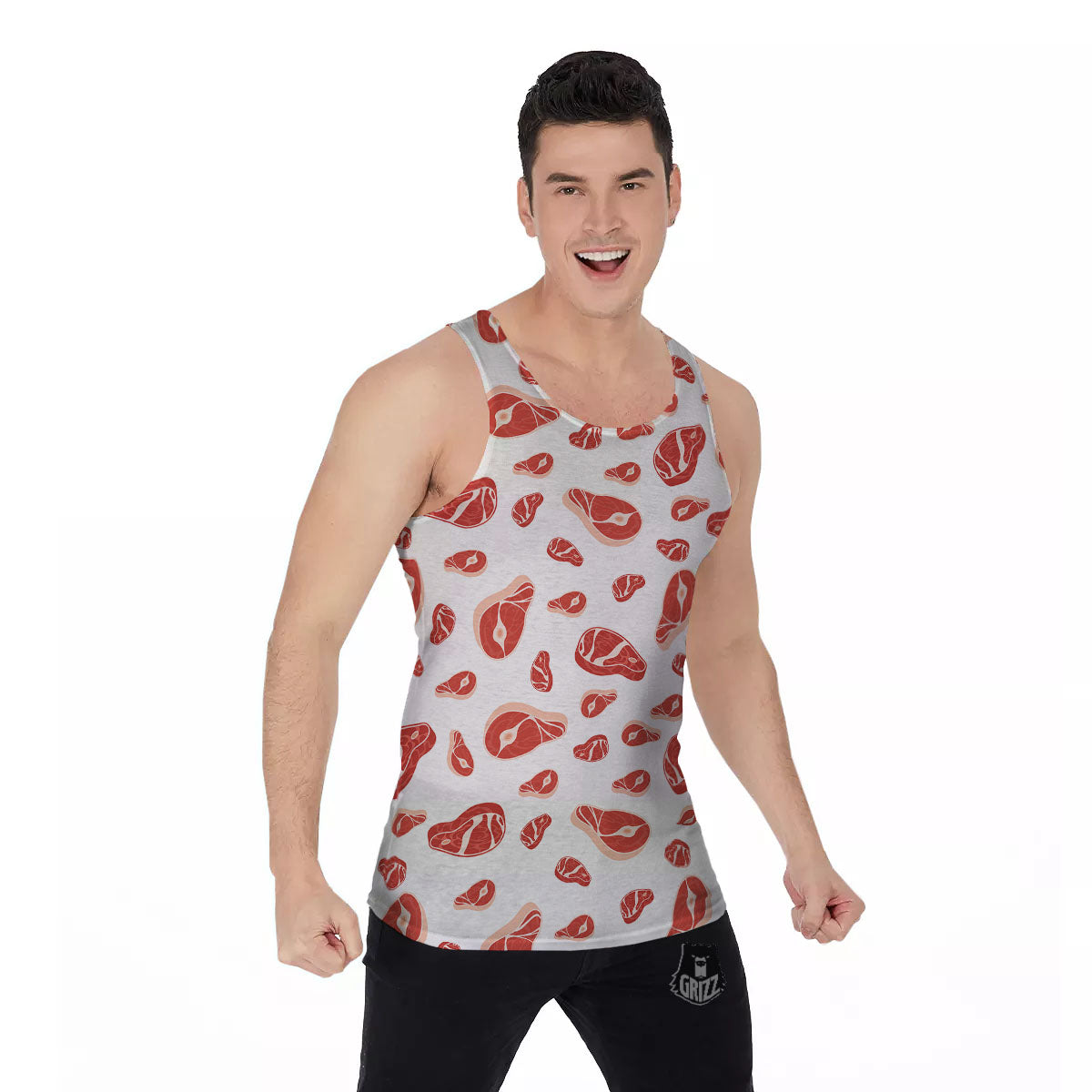 Meat Print Pattern Men's Tank Top-grizzshop