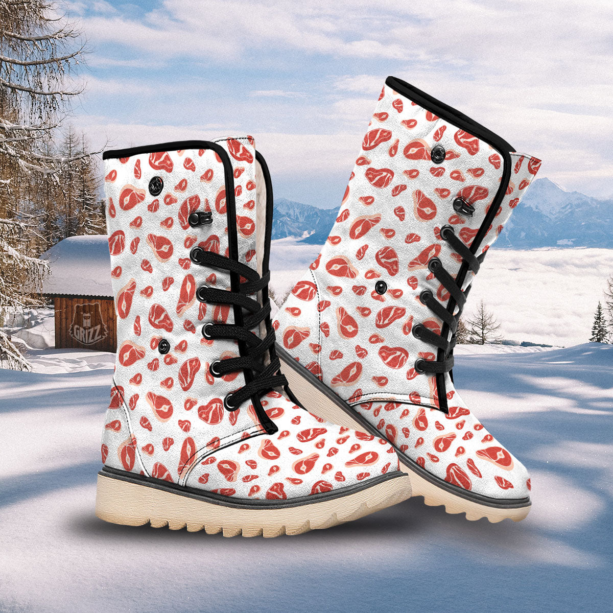 Meat Print Pattern Snow Boots-grizzshop