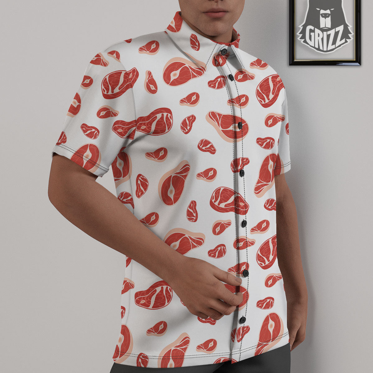 Meat Print Pattern Untucked Shirts-grizzshop