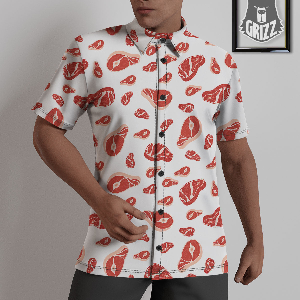 Meat Print Pattern Untucked Shirts-grizzshop