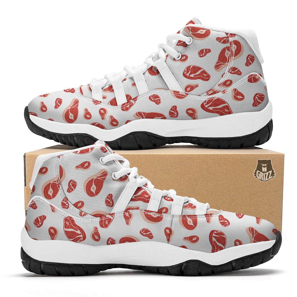 Meat Print Pattern White Bball Shoes-grizzshop