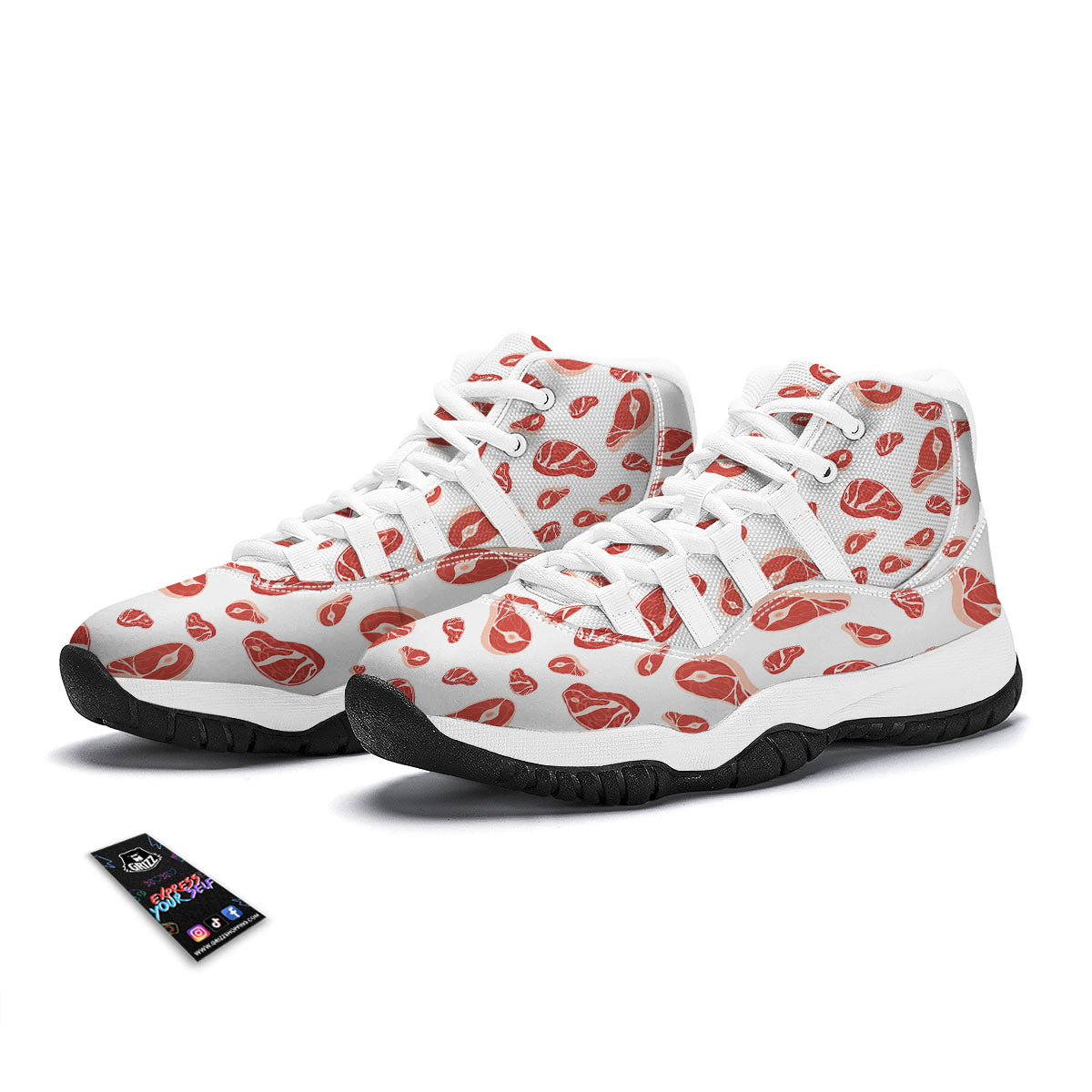 Meat Print Pattern White Bball Shoes-grizzshop
