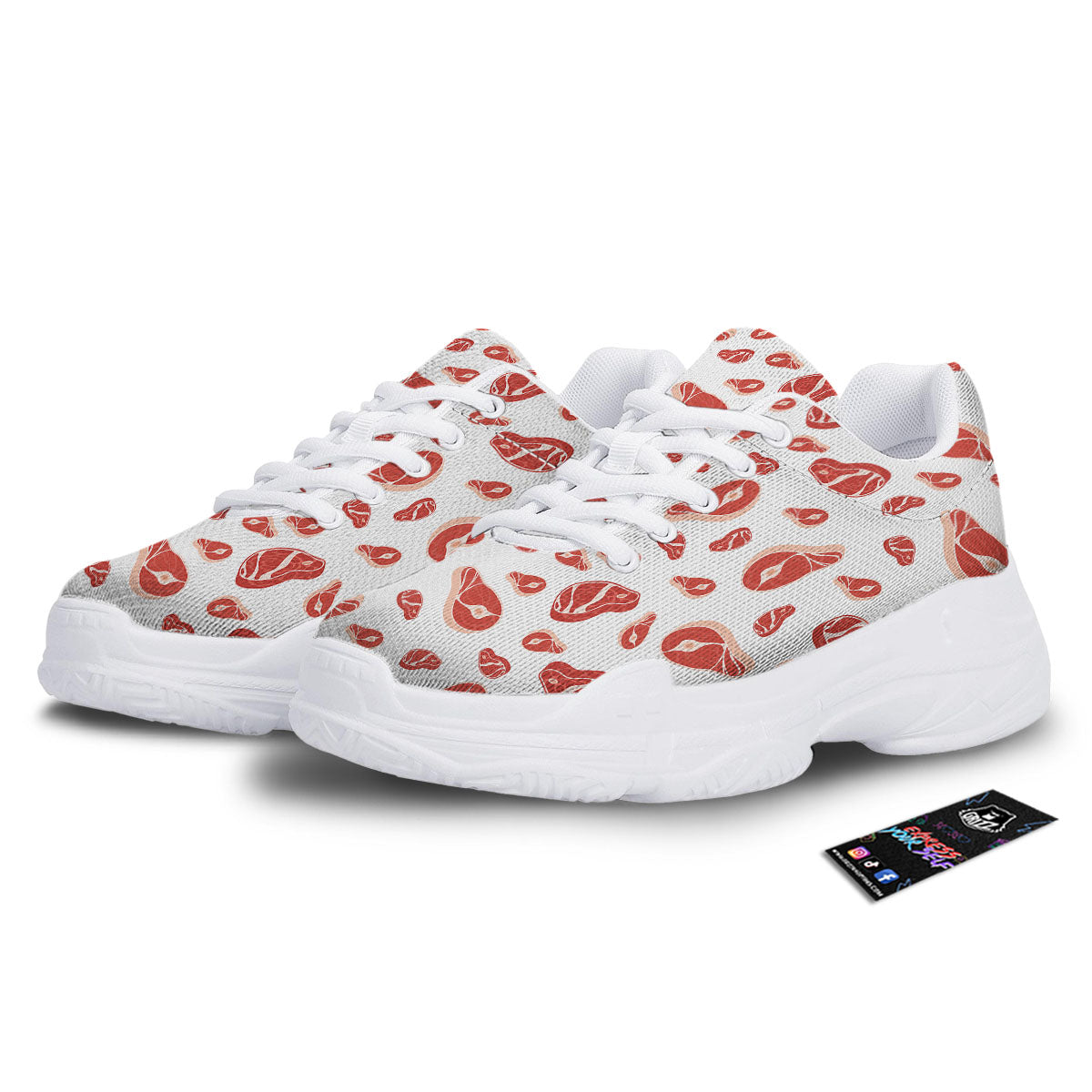 Meat Print Pattern White Chunky Shoes-grizzshop