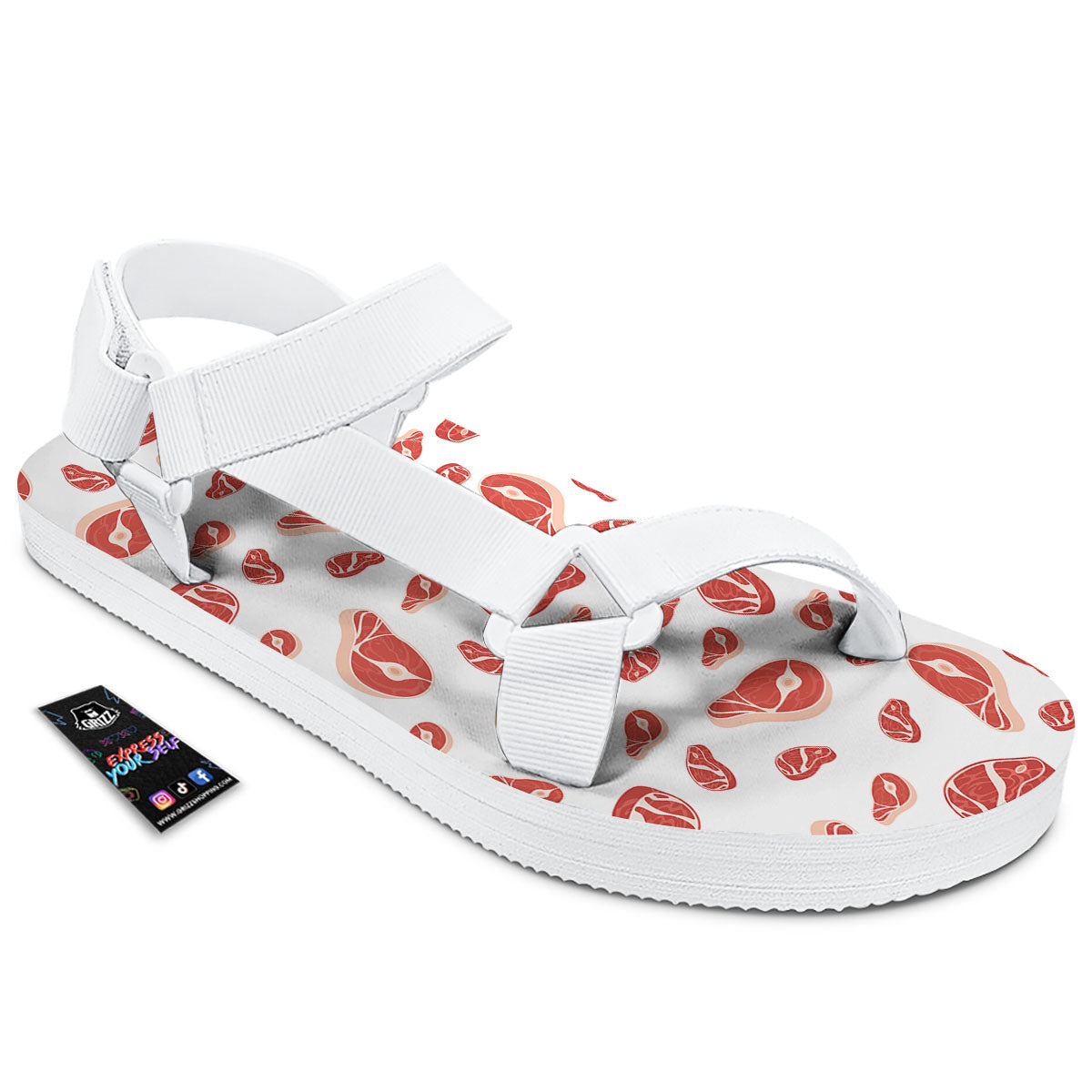 Meat Print Pattern White Open Toe Sandals-grizzshop