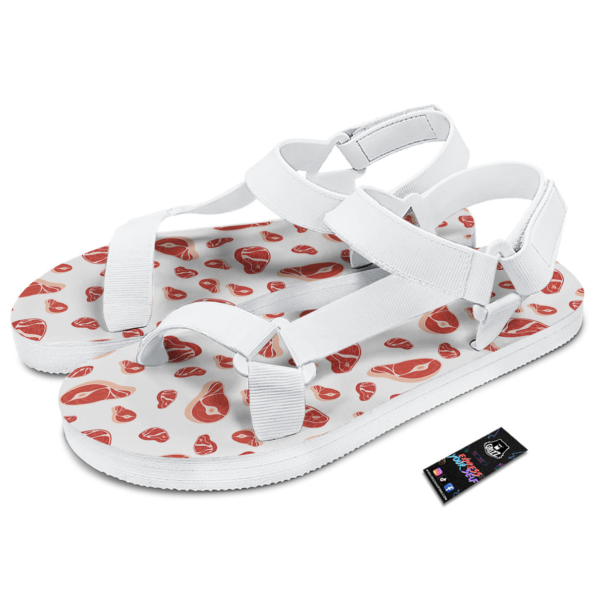 Meat Print Pattern White Open Toe Sandals-grizzshop
