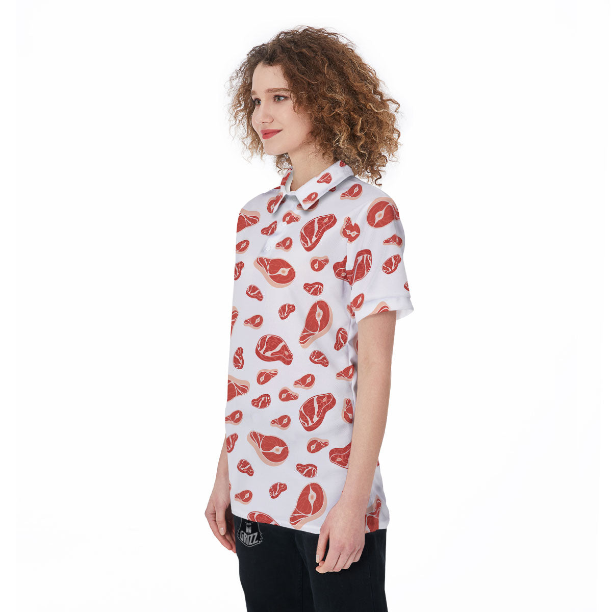 Meat Print Pattern Women's Golf Shirts-grizzshop