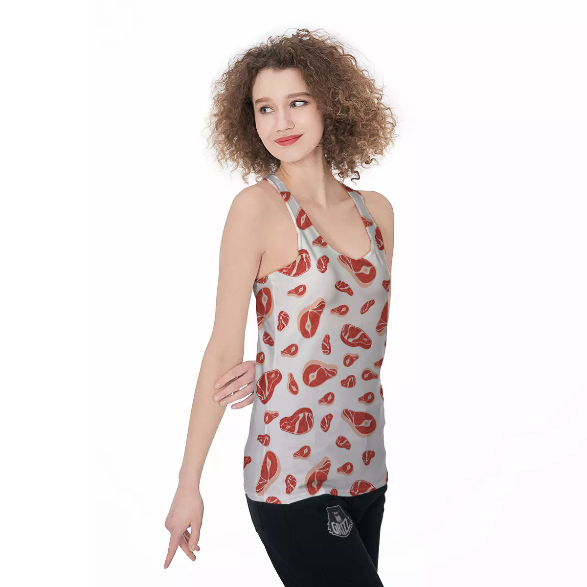 Meat Print Pattern Women's Racerback Tank Top-grizzshop