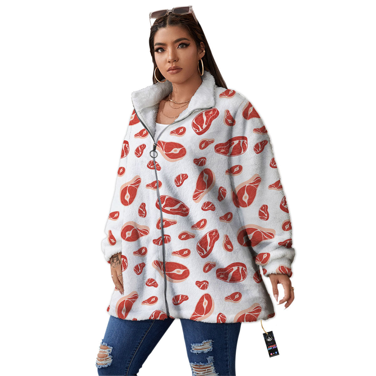 Meat Print Pattern Women's Sherpa Jacket-grizzshop