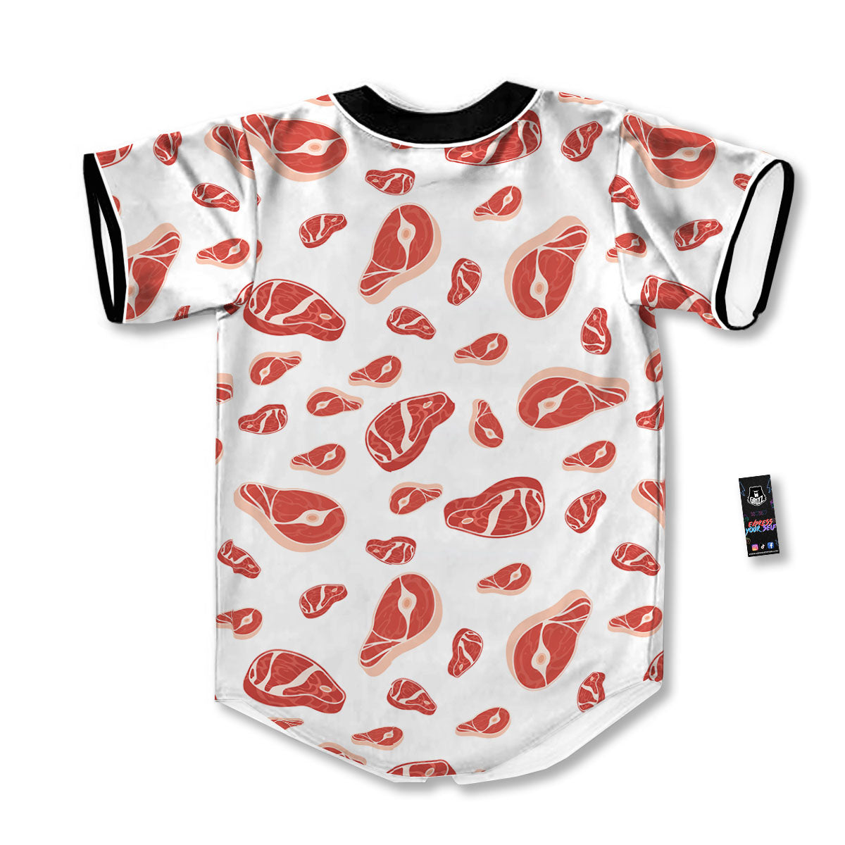 Meat Red Print Pattern Baseball Jersey-grizzshop