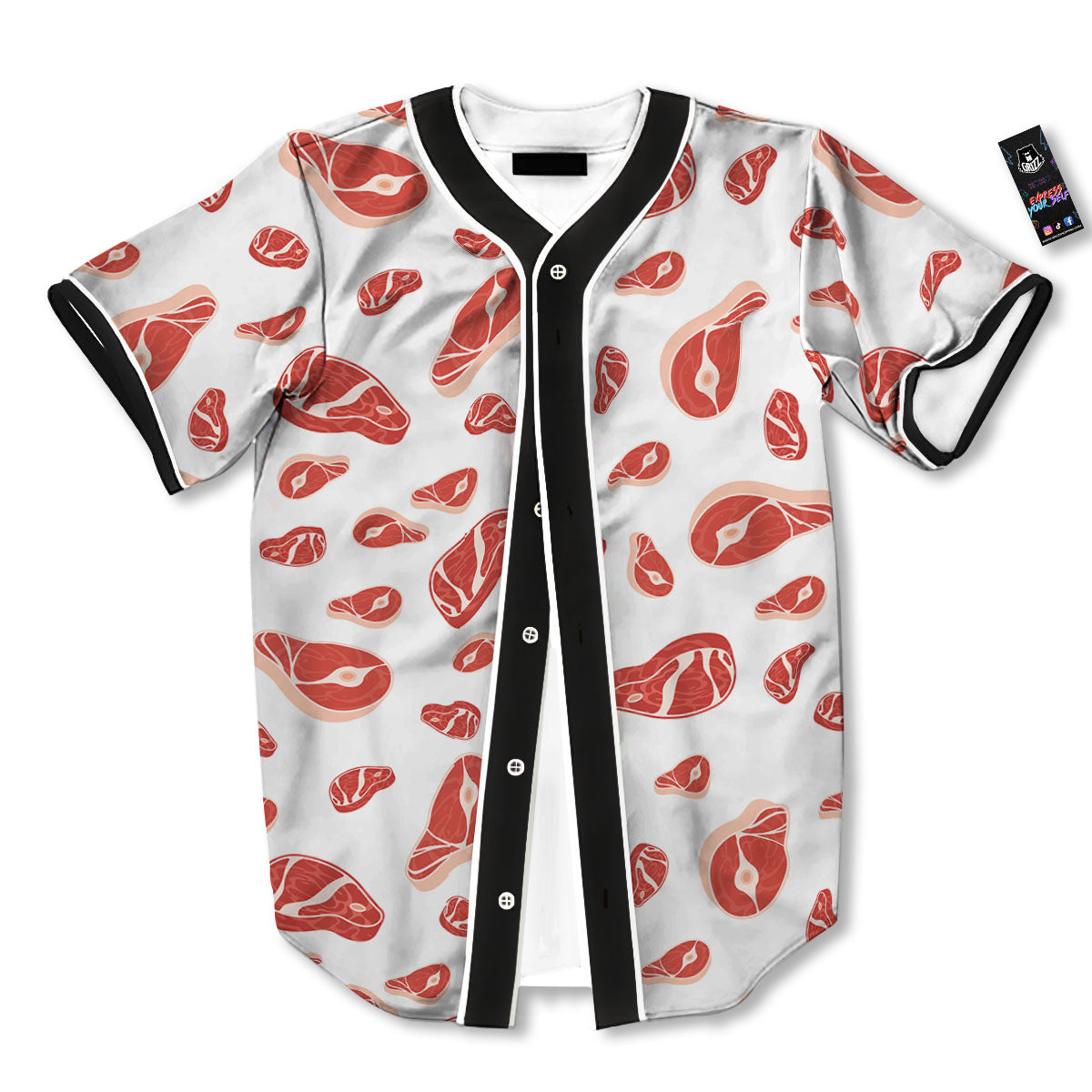 Meat Red Print Pattern Baseball Jersey-grizzshop