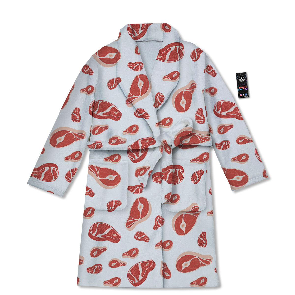 Meat Red Print Pattern Bathrobe-grizzshop