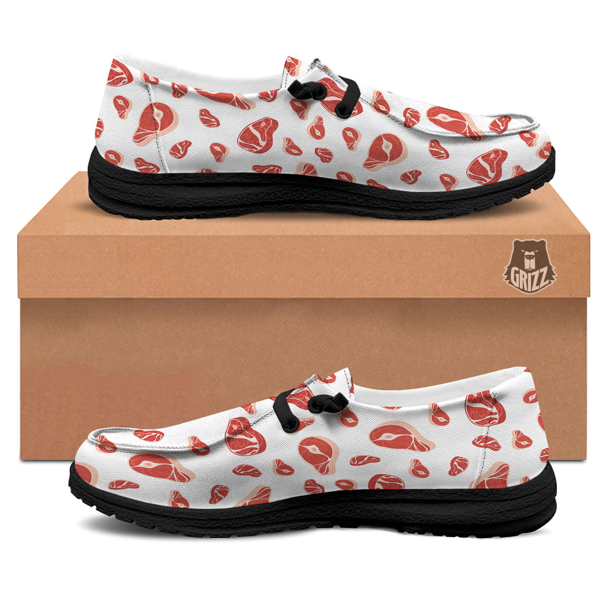 Meat Red Print Pattern Black Loafers-grizzshop