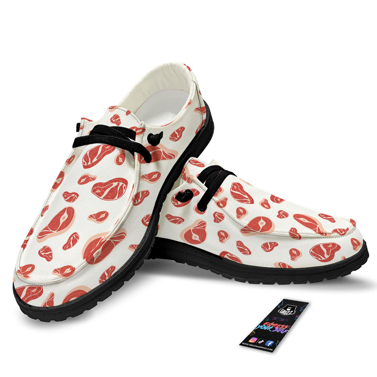 Meat Red Print Pattern Black Loafers-grizzshop