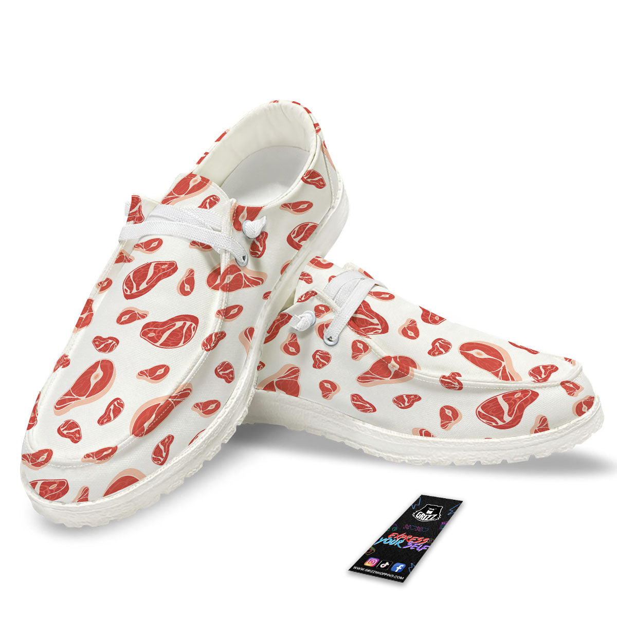 Meat Red Print Pattern Black Loafers-grizzshop