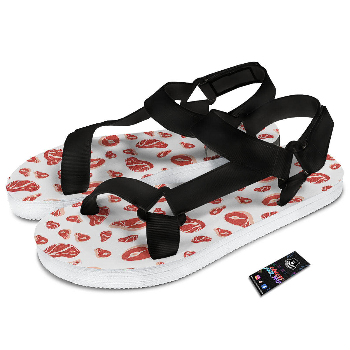 Meat Red Print Pattern Black Open Toe Sandals-grizzshop