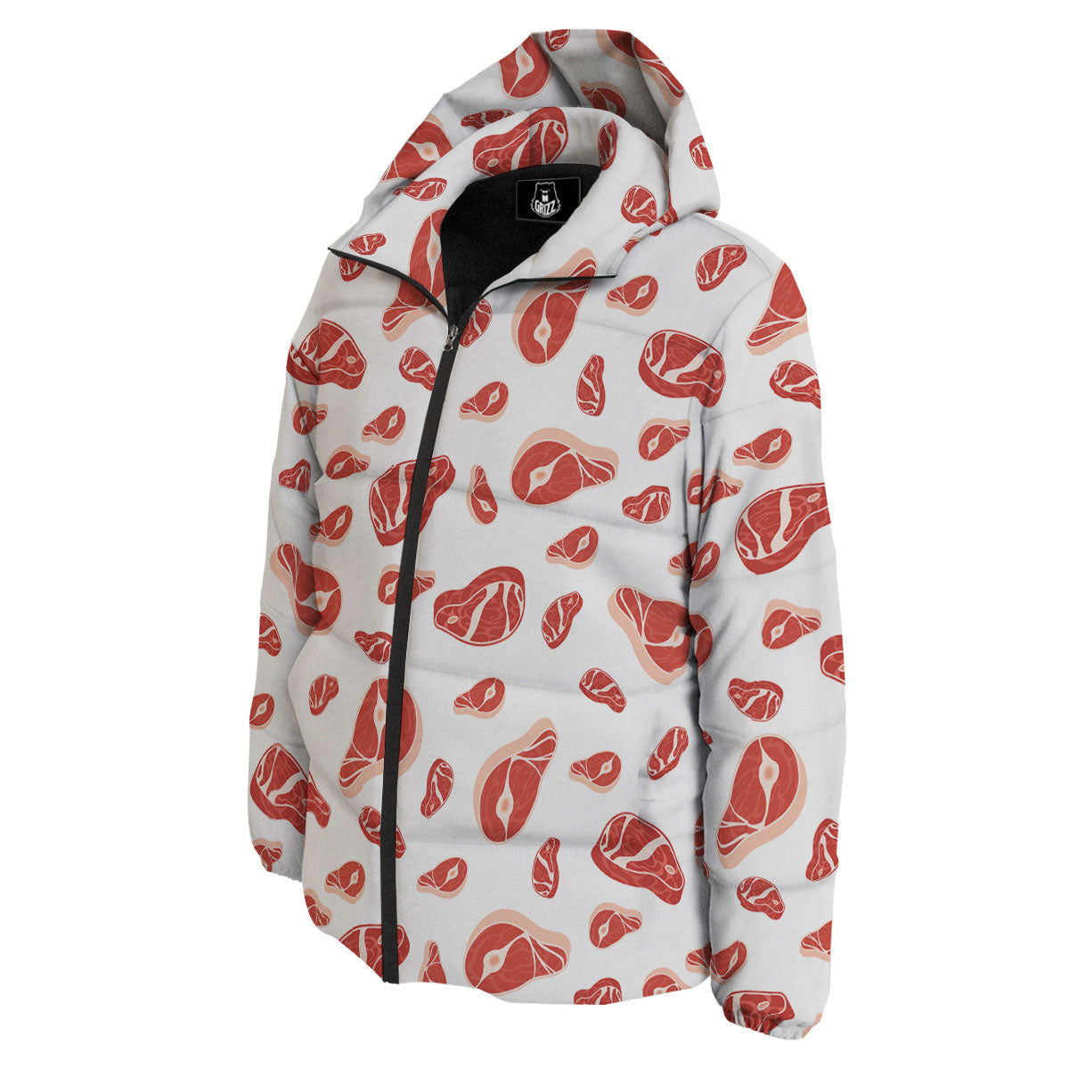 Meat Red Print Pattern Down Jacket-grizzshop