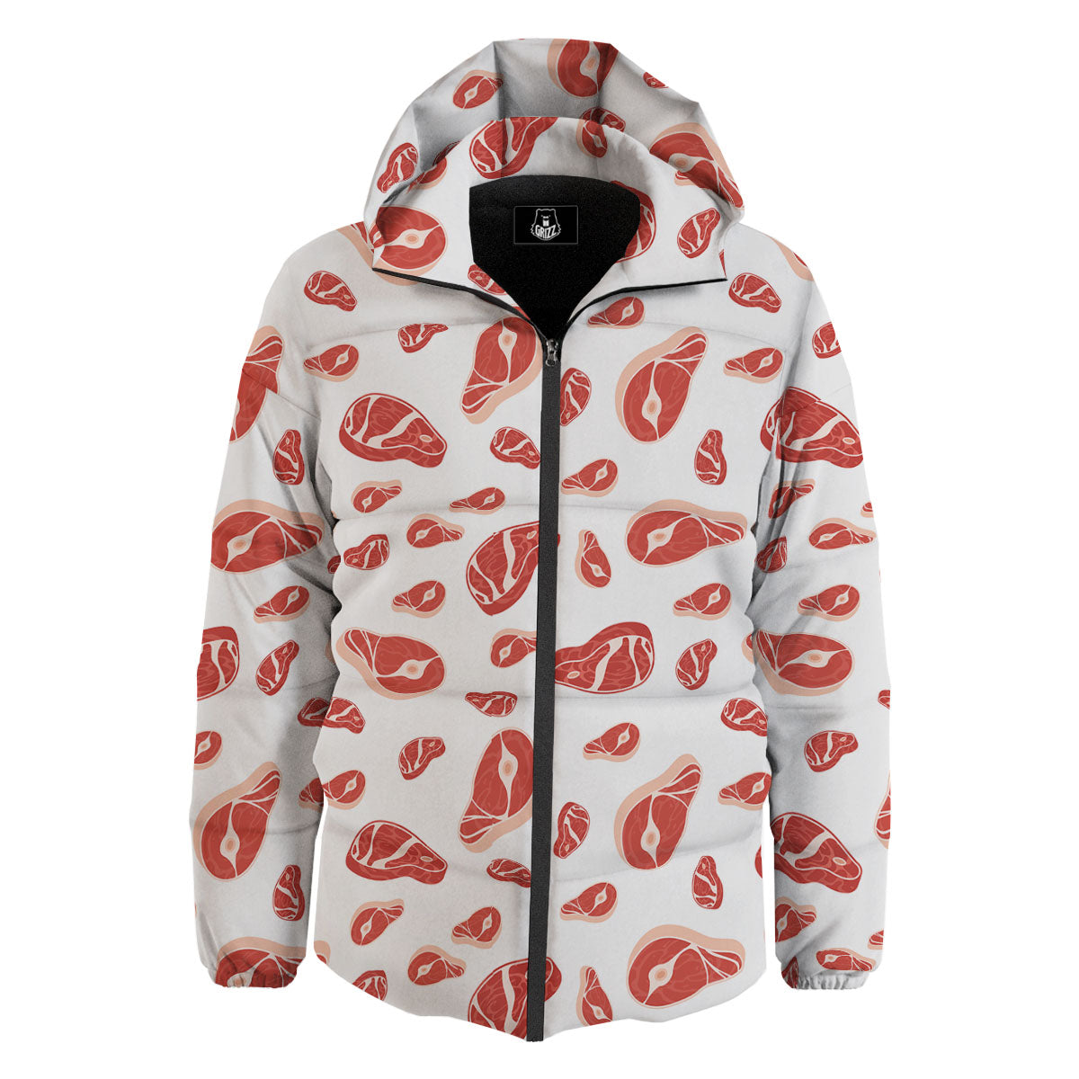 Meat Red Print Pattern Down Jacket-grizzshop
