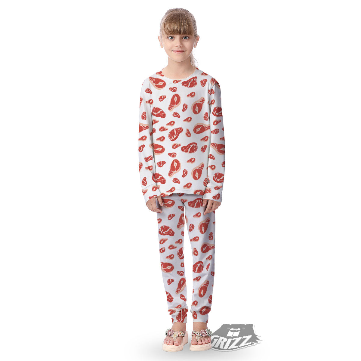 Meat Red Print Pattern Kid's Pajamas-grizzshop