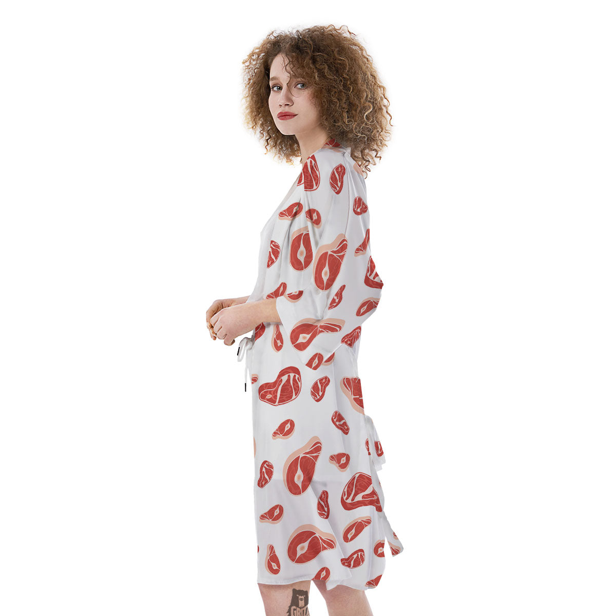 Meat Red Print Pattern Kimono-grizzshop