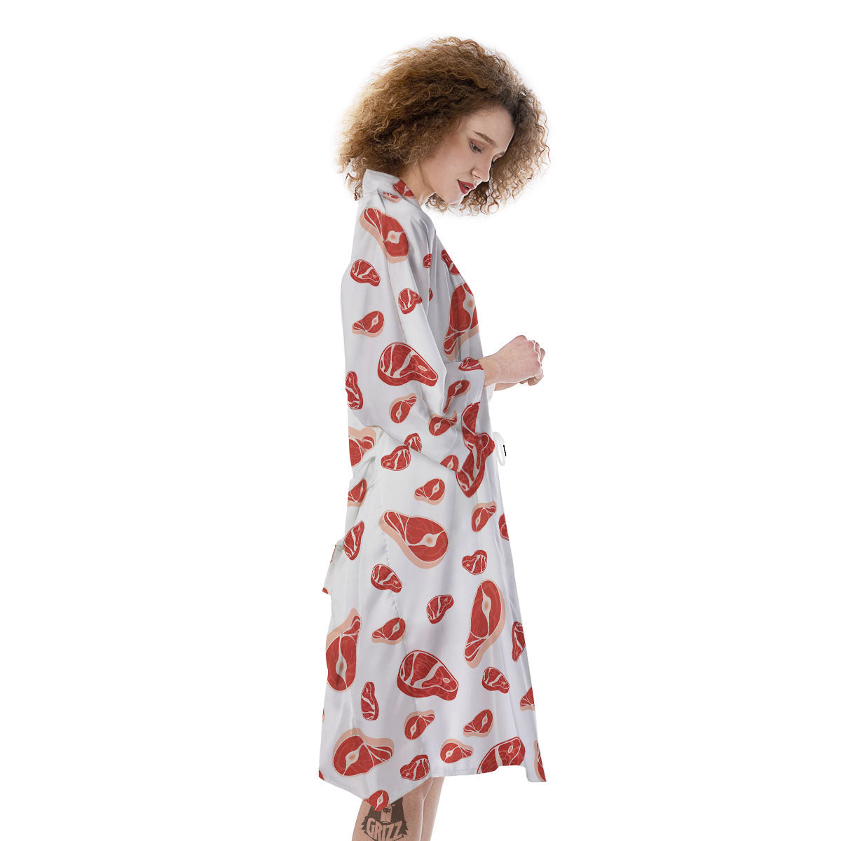 Meat Red Print Pattern Kimono-grizzshop