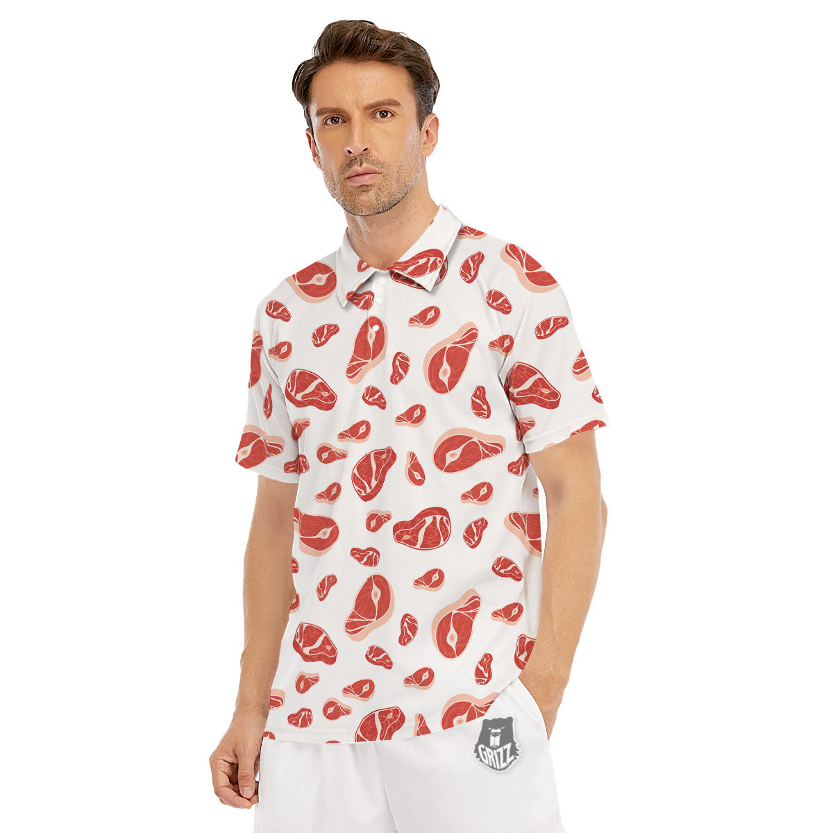 Meat Red Print Pattern Men's Golf Shirts-grizzshop