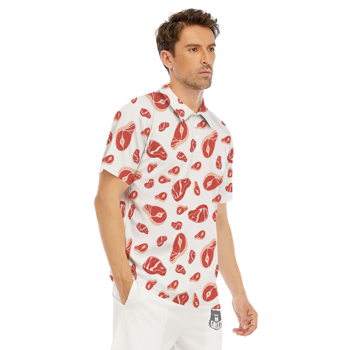 Meat Red Print Pattern Men's Golf Shirts-grizzshop