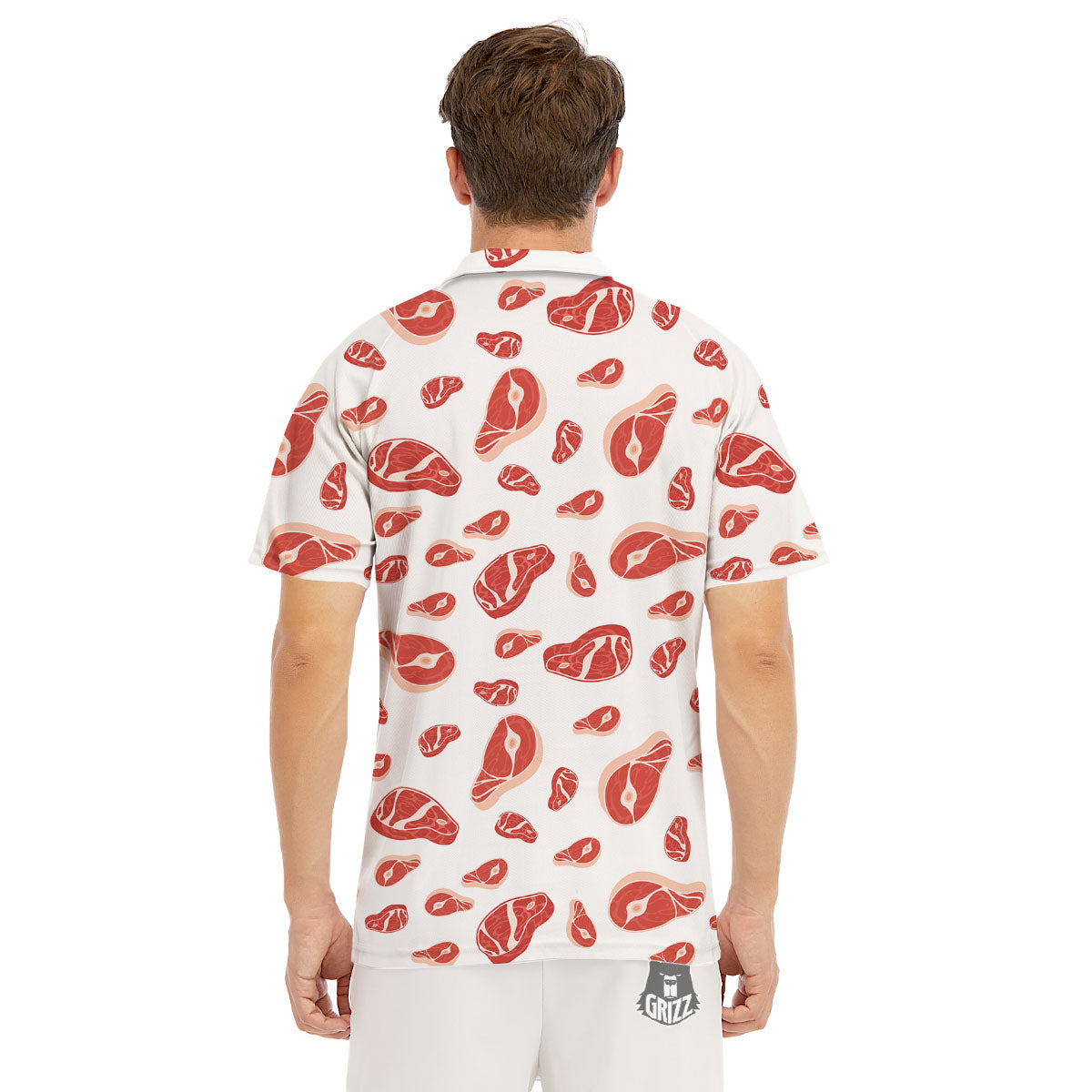 Meat Red Print Pattern Men's Golf Shirts-grizzshop