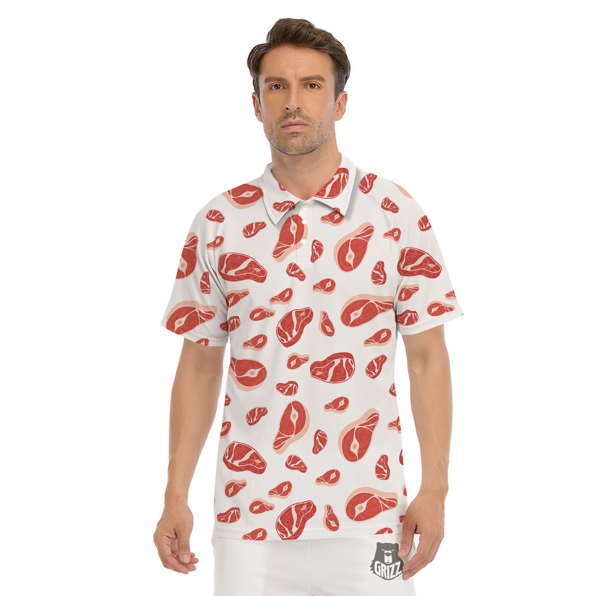 Meat Red Print Pattern Men's Golf Shirts-grizzshop