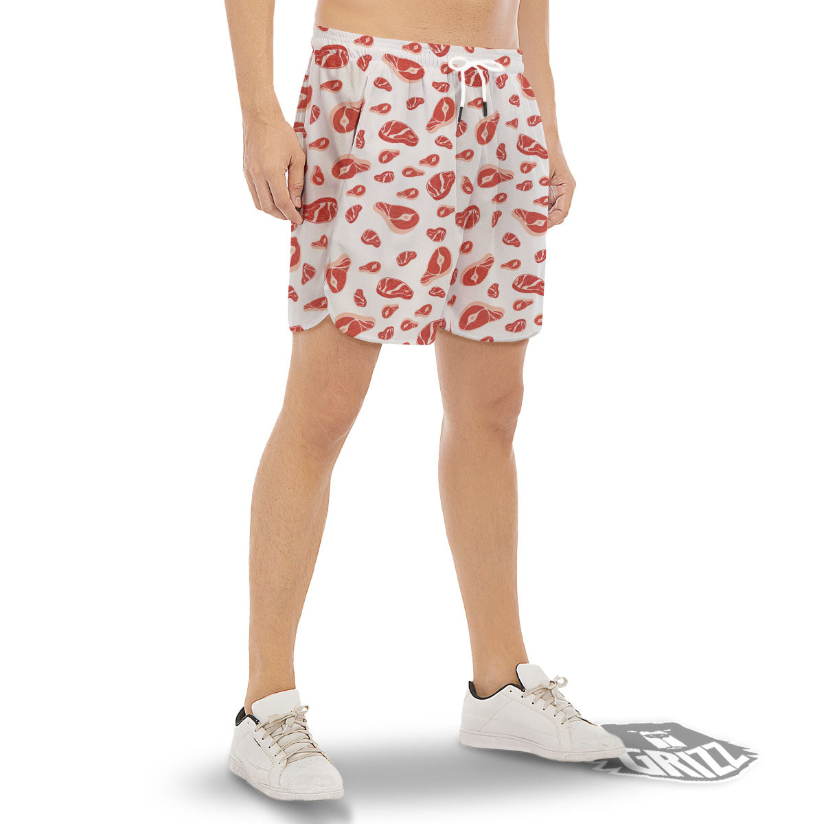 Meat Red Print Pattern Men's Gym Shorts-grizzshop