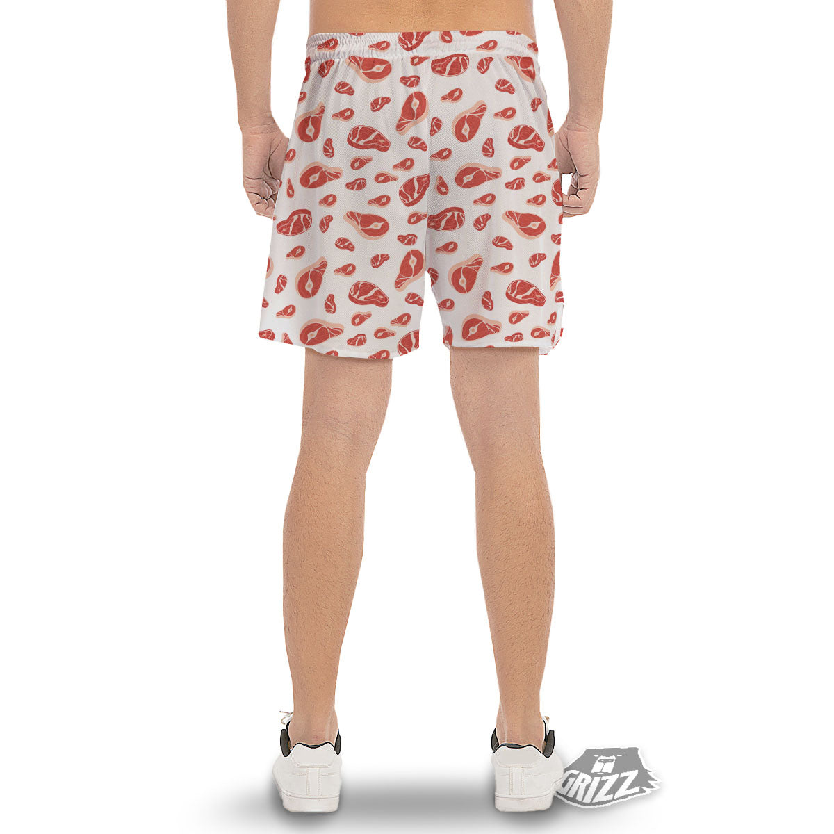 Meat Red Print Pattern Men's Gym Shorts-grizzshop