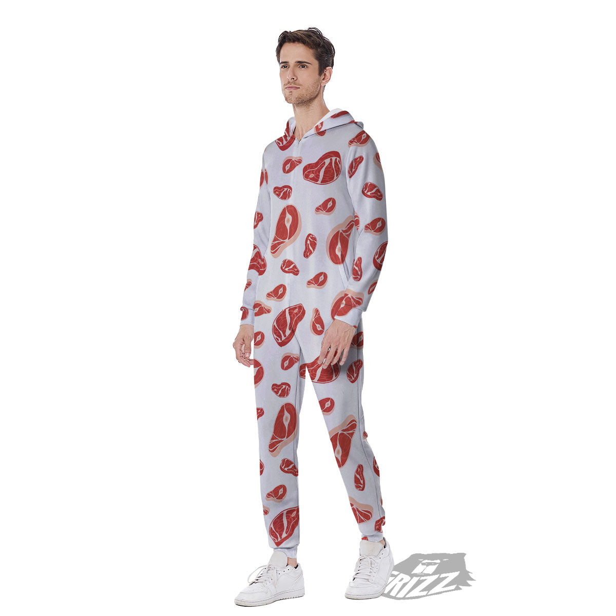 Meat Red Print Pattern Men's Jumpsuit-grizzshop