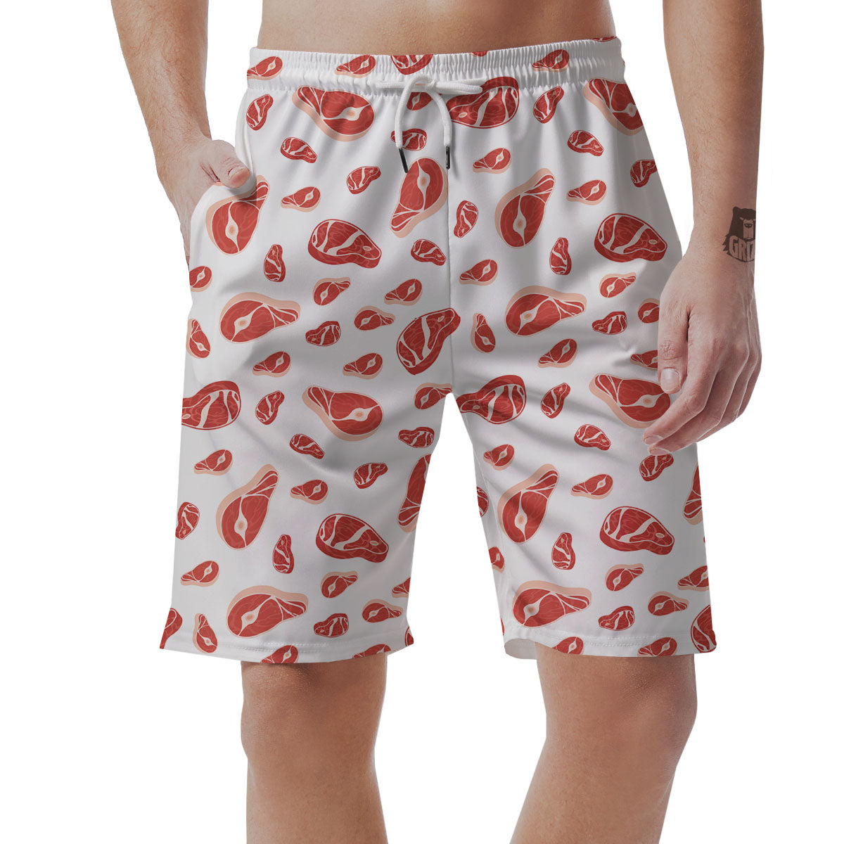 Meat Red Print Pattern Men's Shorts-grizzshop