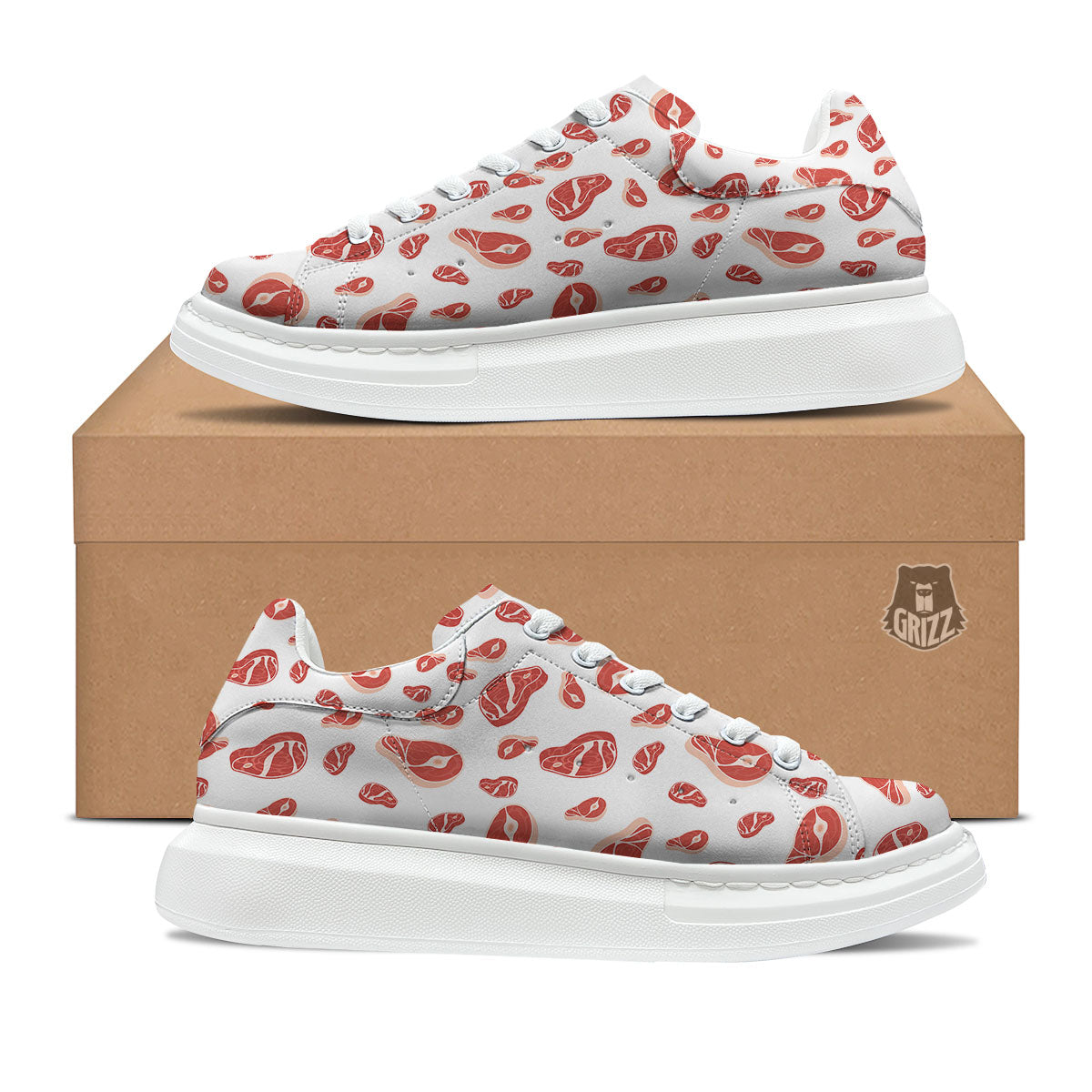 Meat Red Print Pattern Platform Shoes-grizzshop