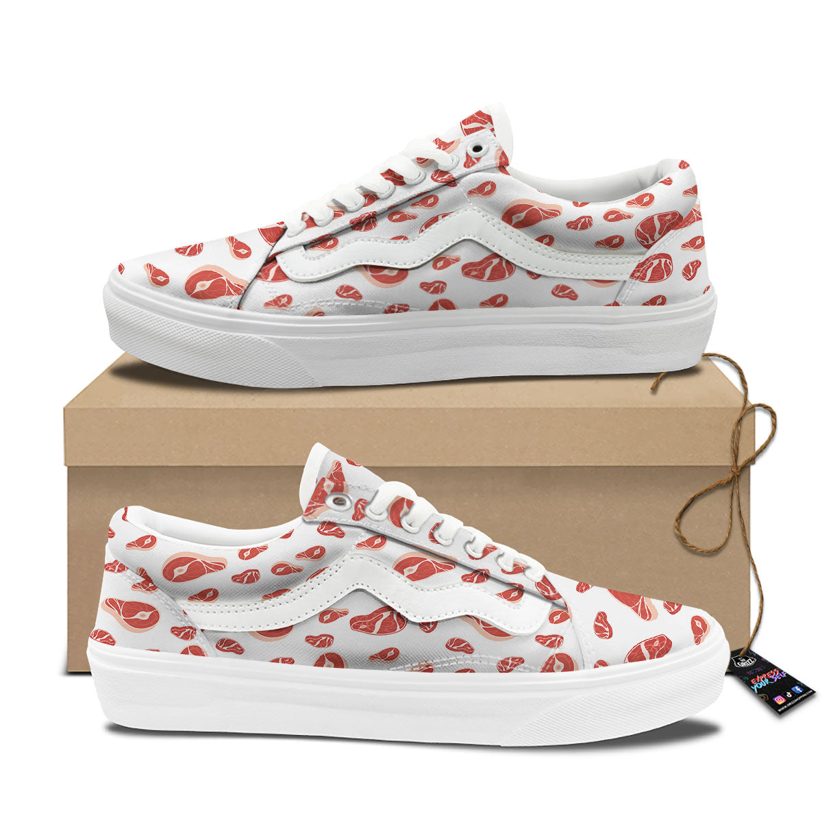 Meat Red Print Pattern Skate Shoes-grizzshop