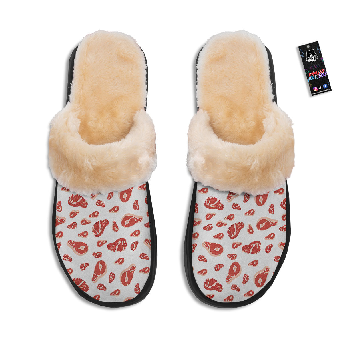 Meat Red Print Pattern Slippers-grizzshop