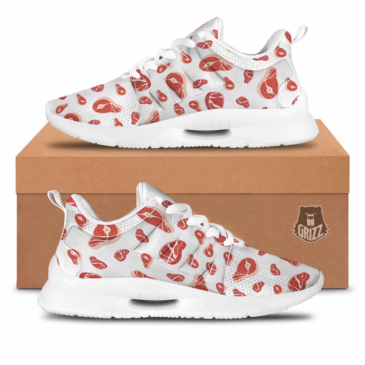 Meat Red Print Pattern Tennis Shoes-grizzshop