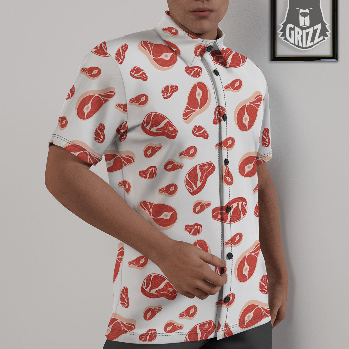 Meat Red Print Pattern Untucked Shirts-grizzshop