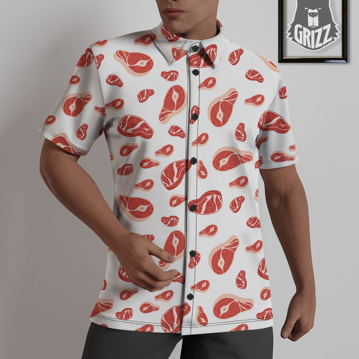Meat Red Print Pattern Untucked Shirts-grizzshop