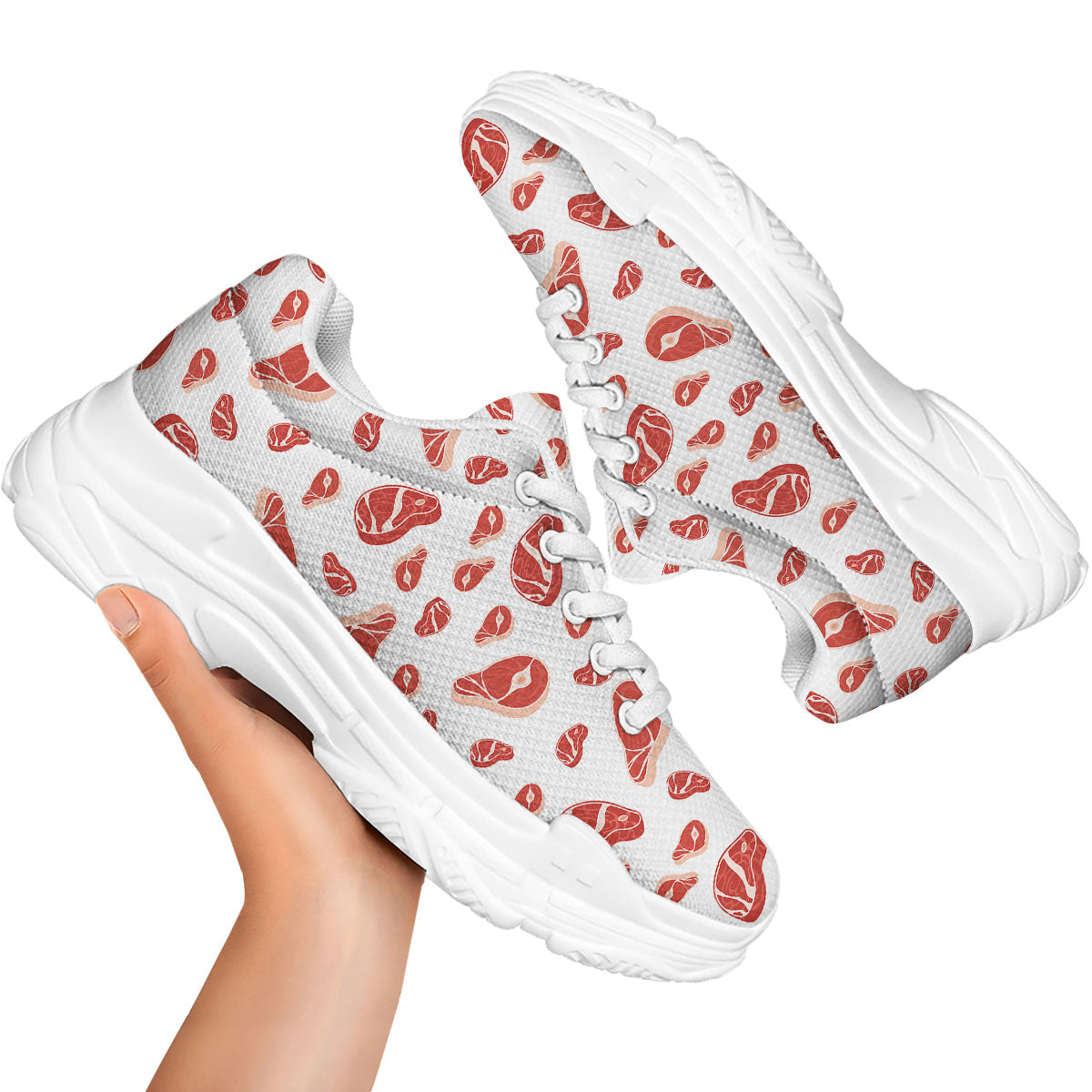Meat Red Print Pattern White Chunky Shoes-grizzshop