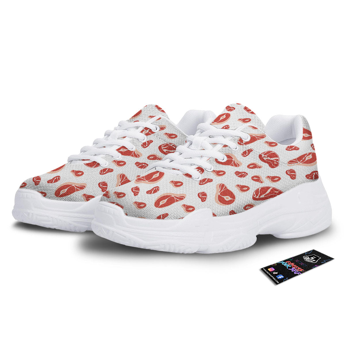 Meat Red Print Pattern White Chunky Shoes-grizzshop
