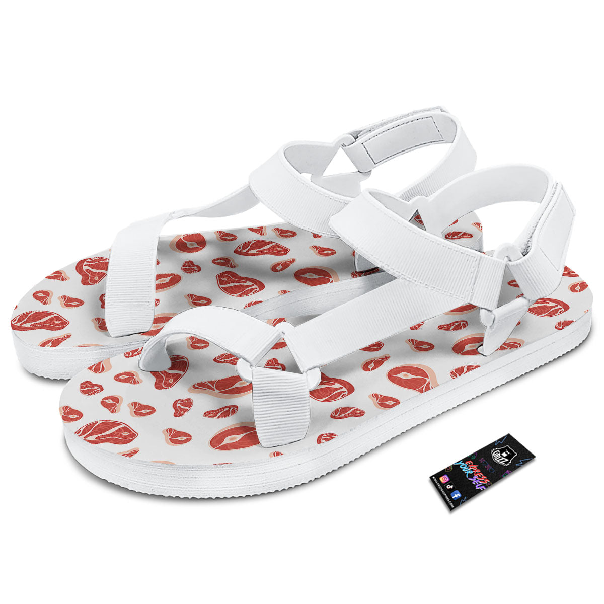Meat Red Print Pattern White Open Toe Sandals-grizzshop
