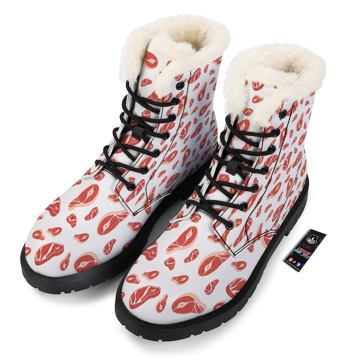 Meat Red Print Pattern Winter Boots-grizzshop