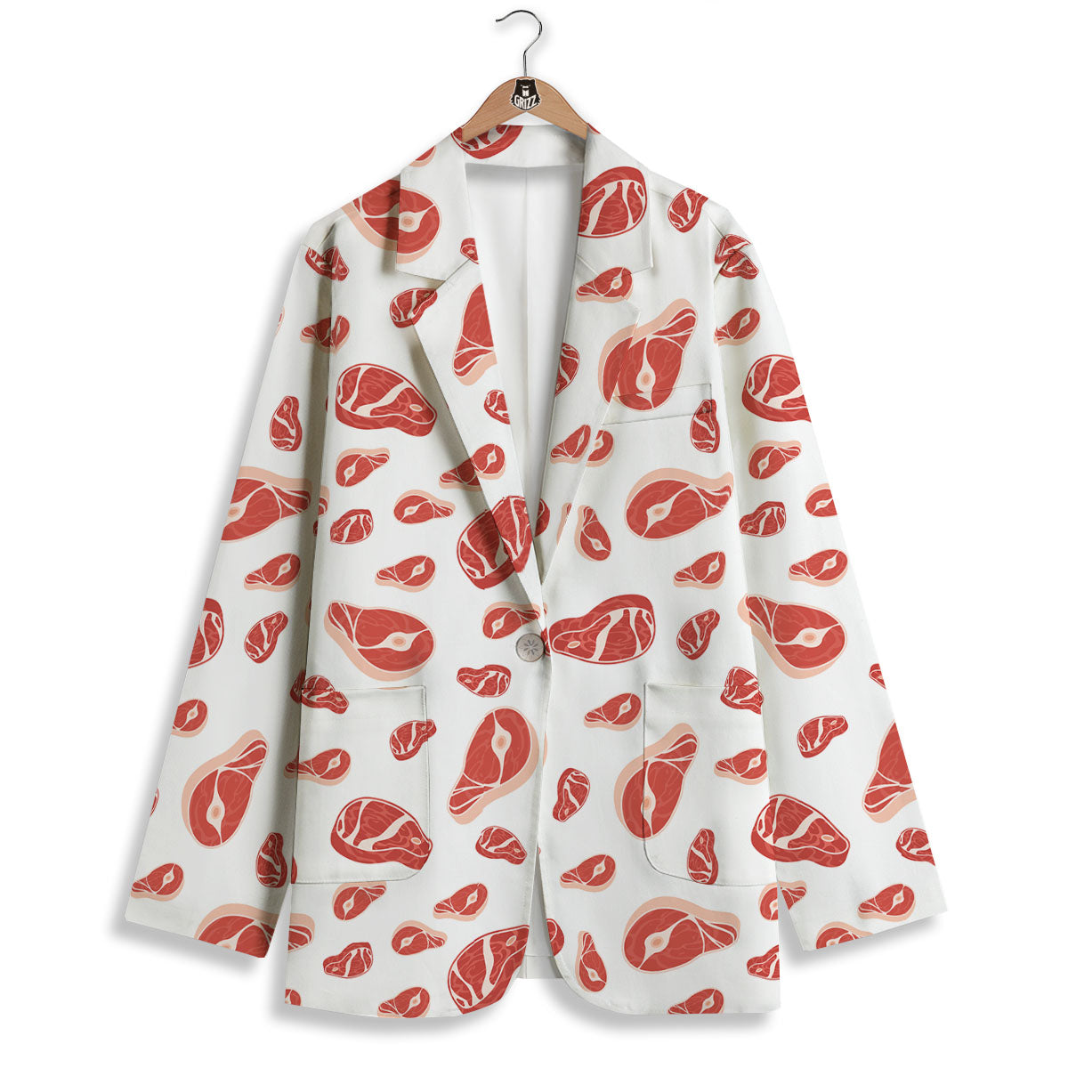 Meat Red Print Pattern Women's Blazer-grizzshop