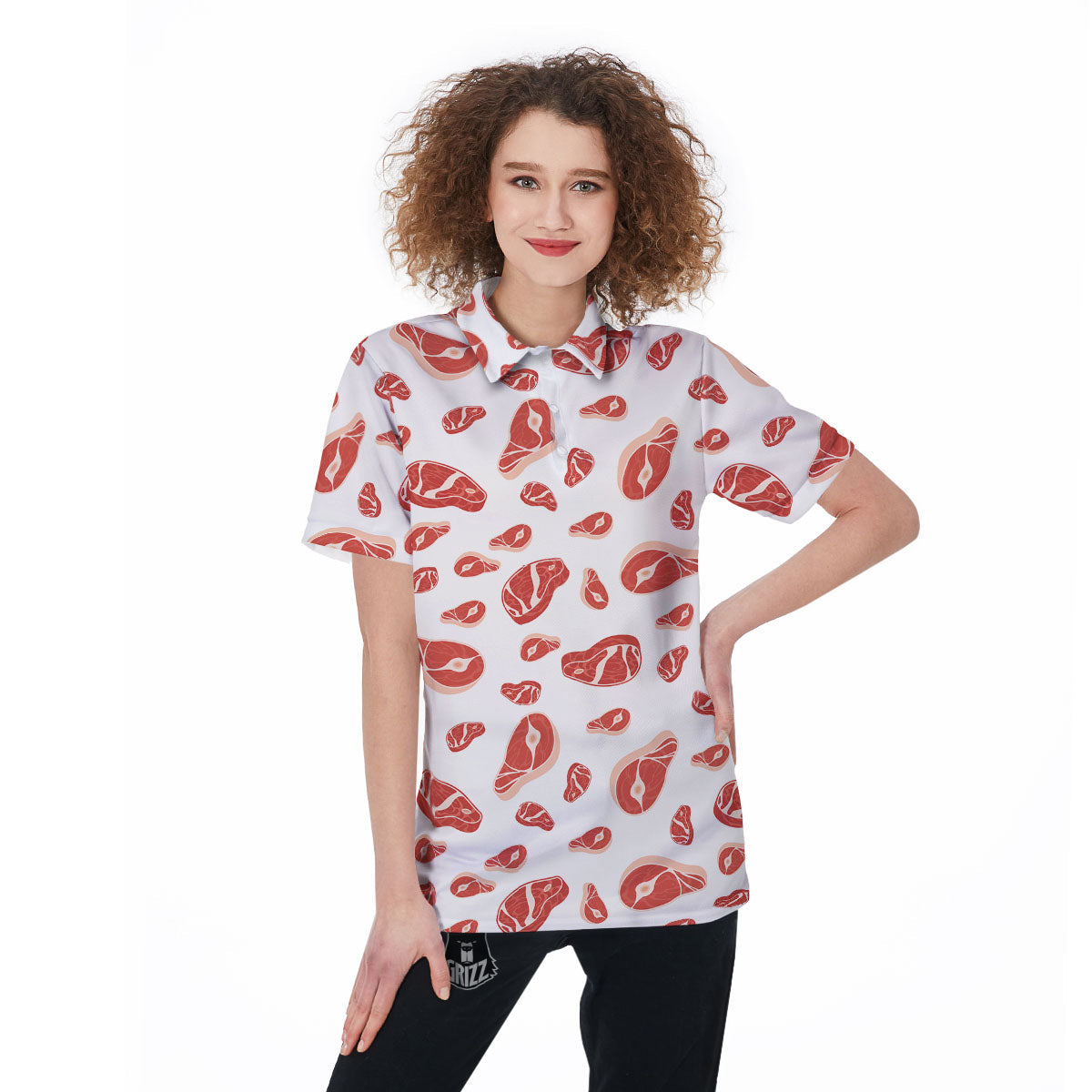 Meat Red Print Pattern Women's Golf Shirts-grizzshop