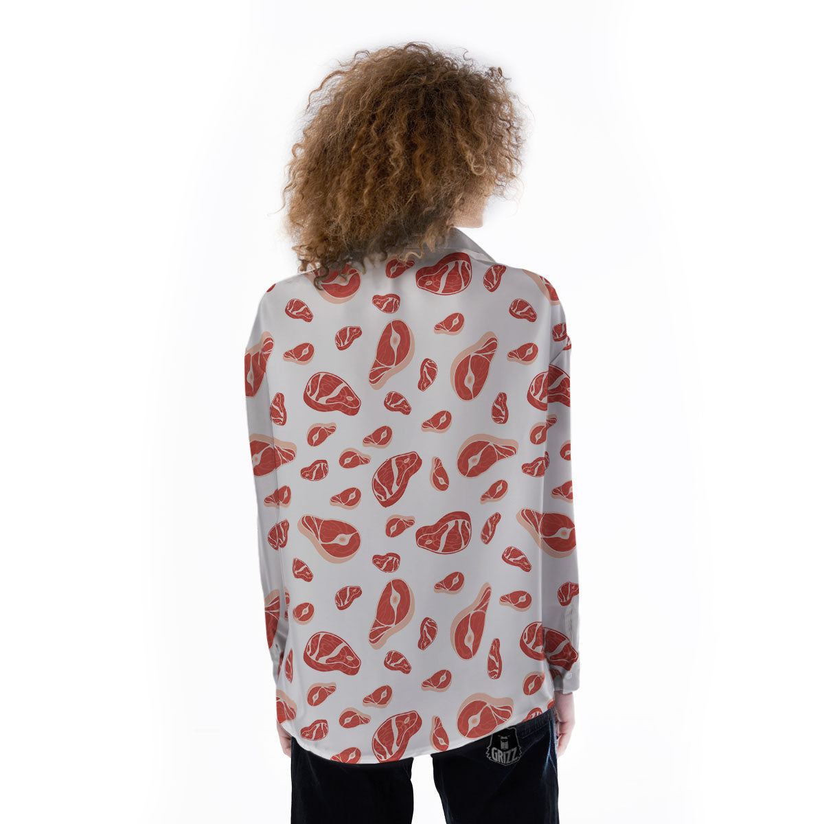 Meat Red Print Pattern Women's Long Sleeve Shirts-grizzshop
