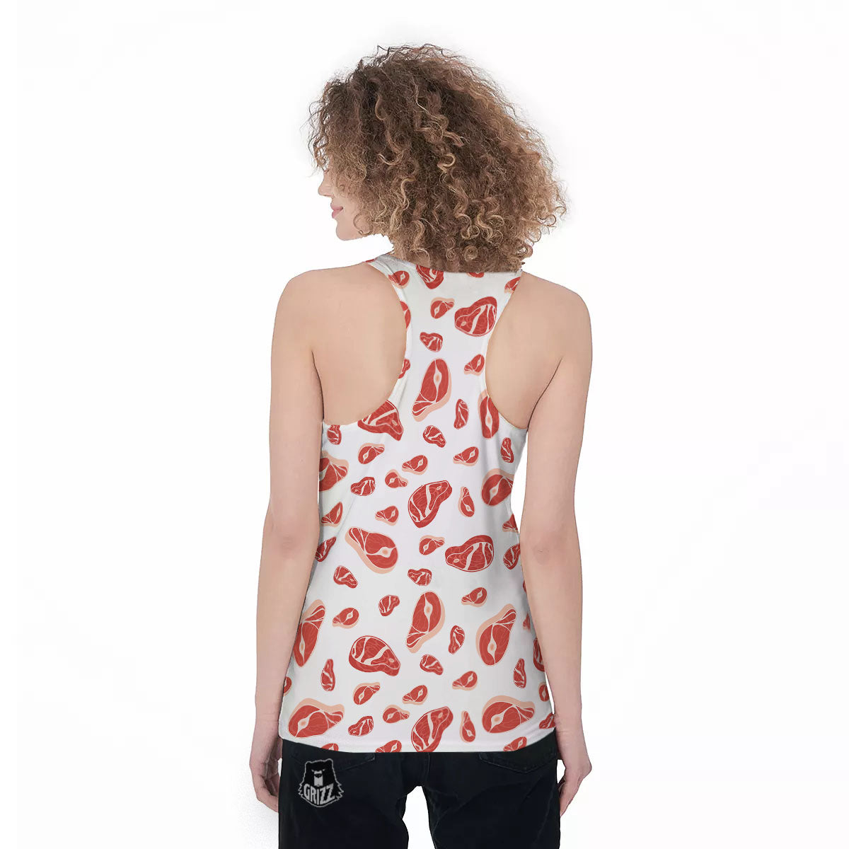 Meat Red Print Pattern Women's Racerback Tank Top-grizzshop