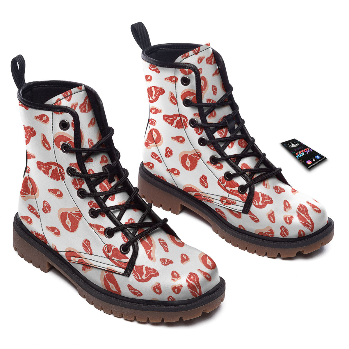 Meat Red Print Pattern Work Boots-grizzshop