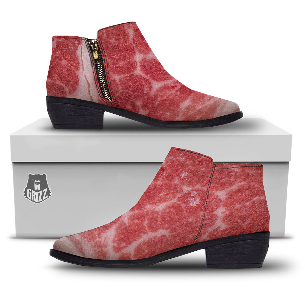 Meat Wagyu Beef Print Ankle Boots-grizzshop