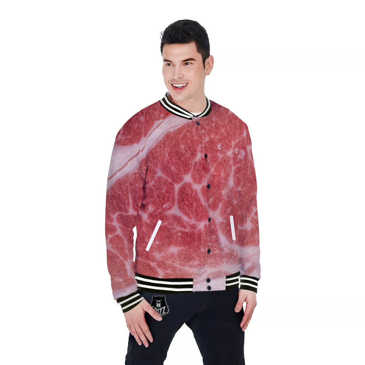 Meat Wagyu Beef Print Baseball Jacket-grizzshop