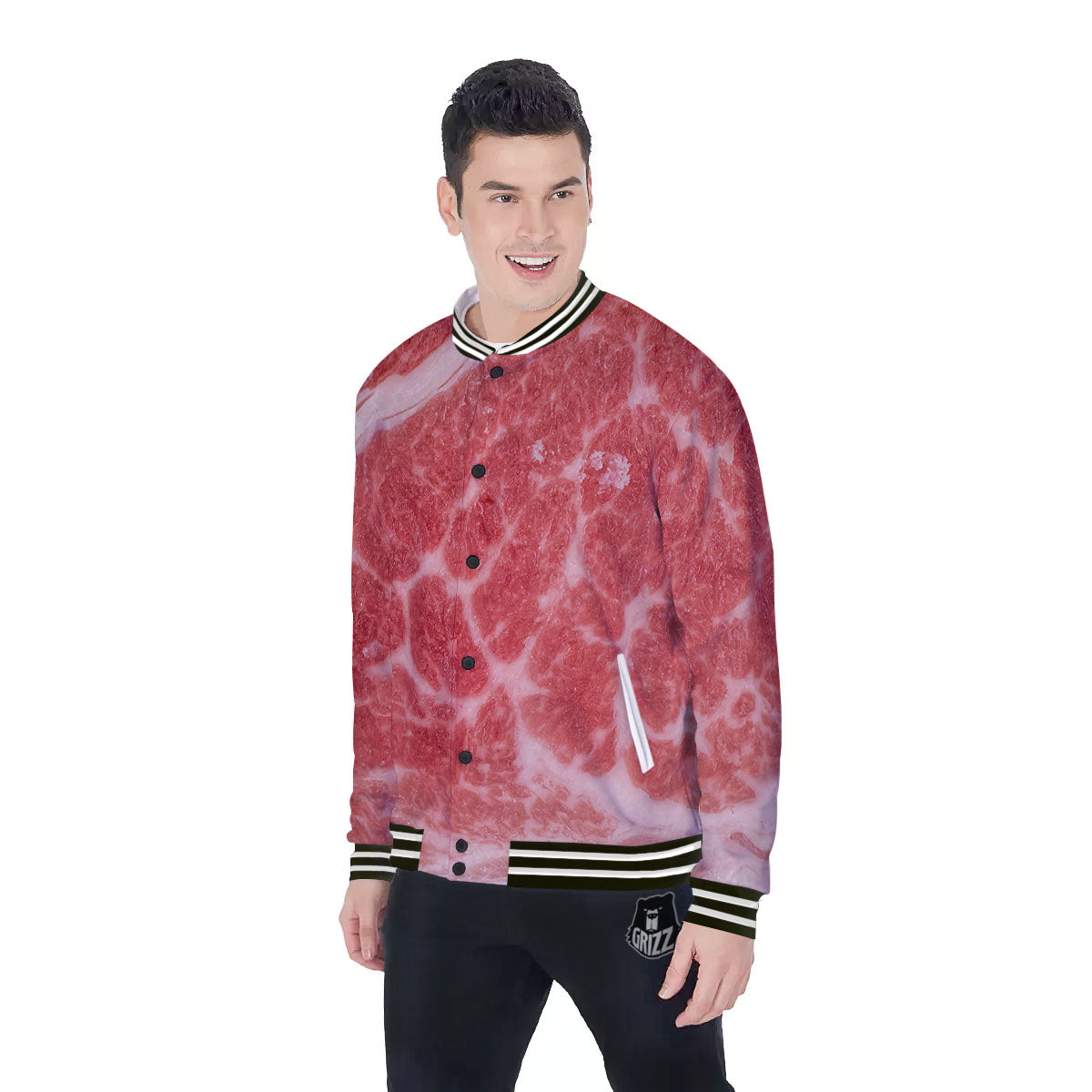 Meat Wagyu Beef Print Baseball Jacket-grizzshop